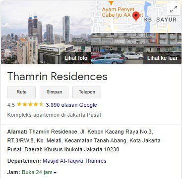 Address thmrin apartemen residence